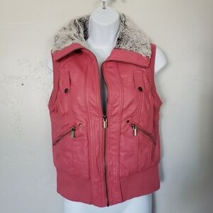 Ruby Rose Medium Pink Faux Leather Vest Grey Fur Lining Full Zip Winter Fall